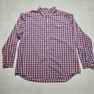 Duluth Trading Co Mens Red Blue Plaid Button Down Shirt Long Sleeve 2XL Tall